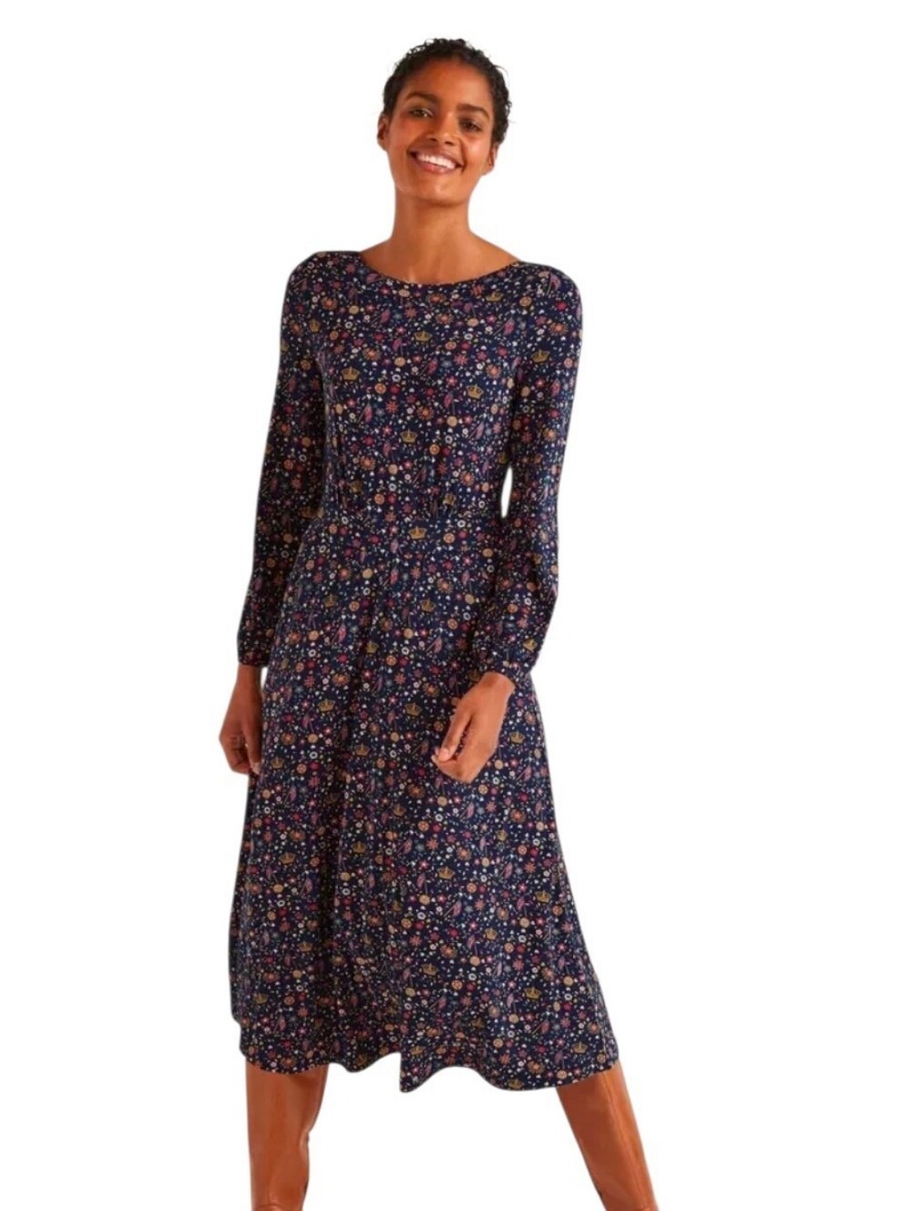 BODEN Sasha Jersey Dress in Blue Florals - Size 6P